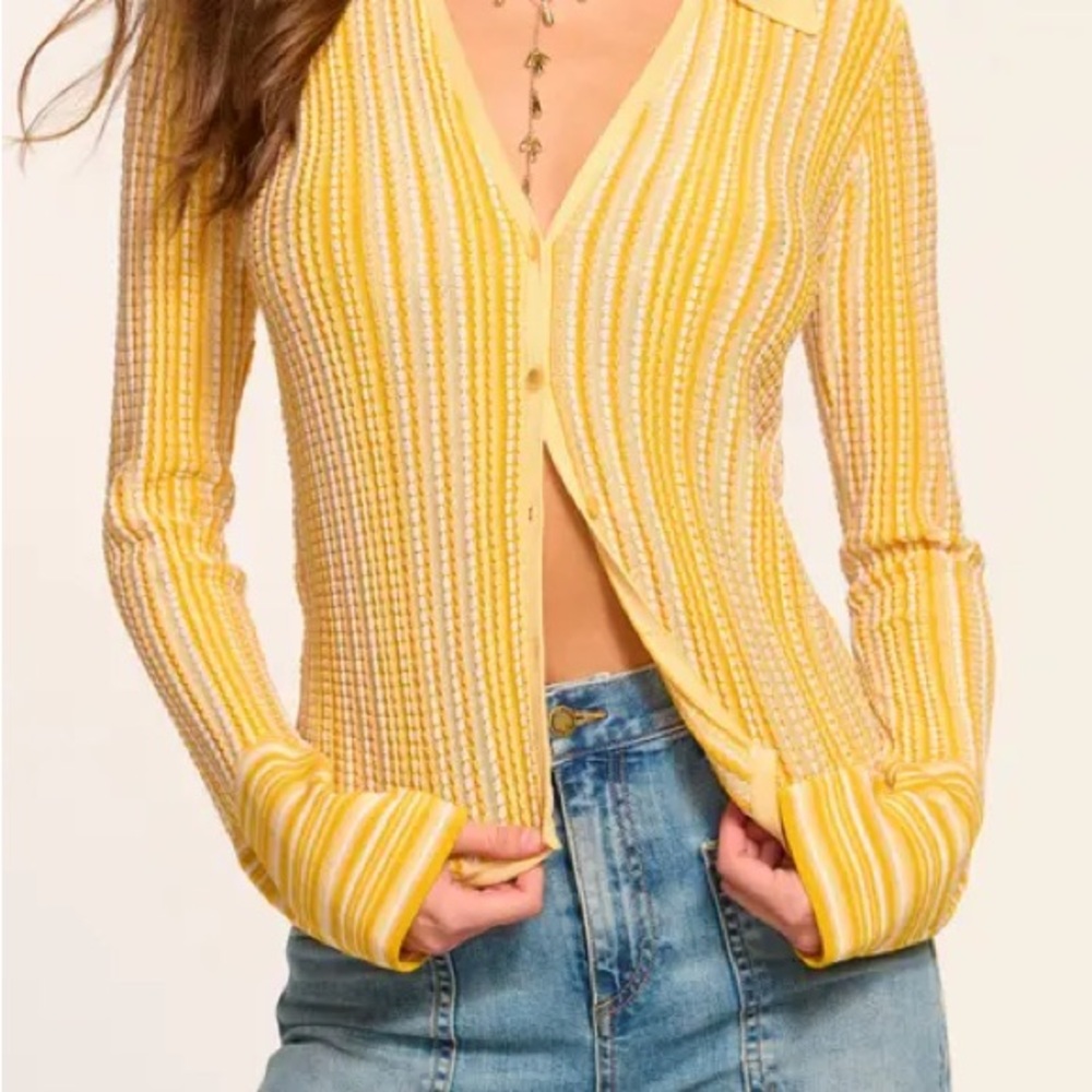 Ramy Brook Gold and Cream Striped Cardigan